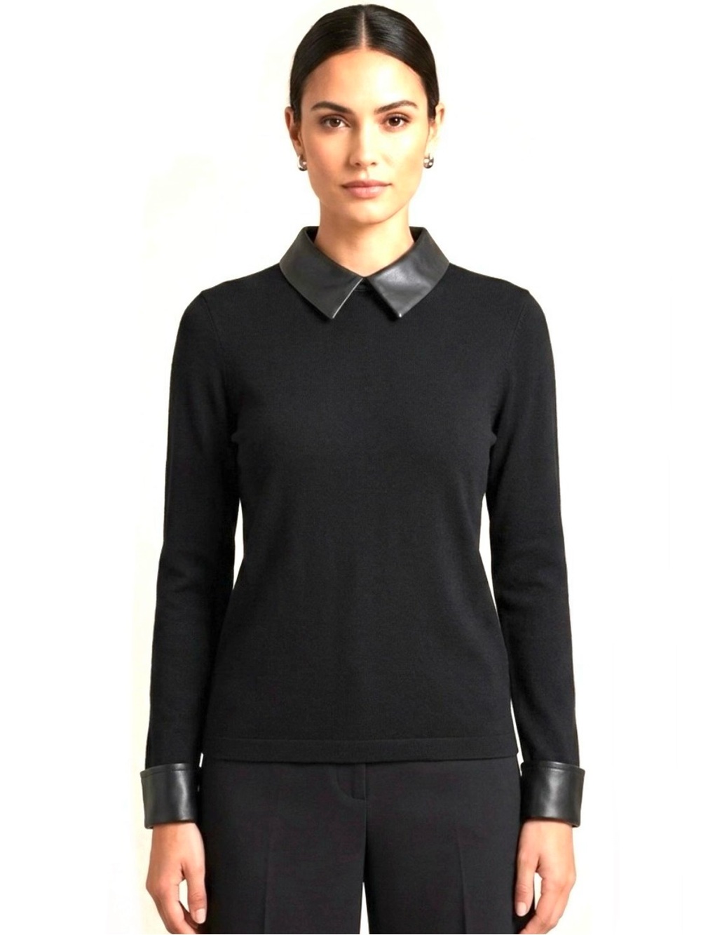 NEW Sioni Milano sweater with faux leather collar and cuffs